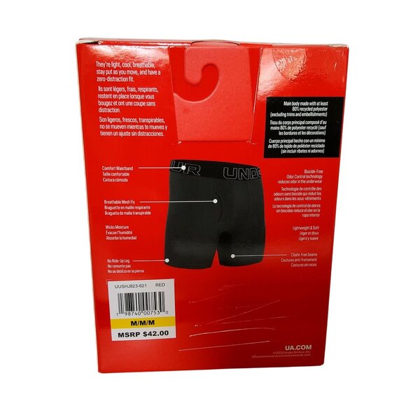 Under Armour Mens Performance Tech Boxerjock 3-Pack  Red & Black Size Medium - Picture 2 of 5